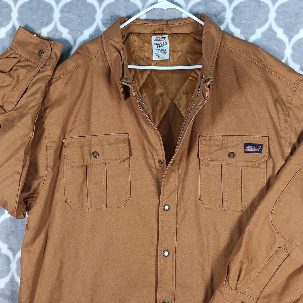 Dickies Work Jacket Mens 3XL Brown Duck Canvas Quilt Lined Reinforced Elbows - Picture 10 of 10